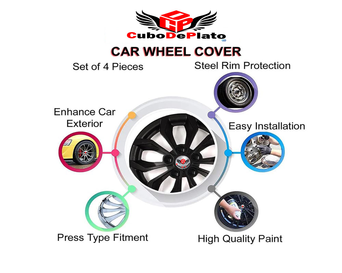 CuboDePlato Delta Black Wheel Cover Universal For Car Size available 12,13,14,15
