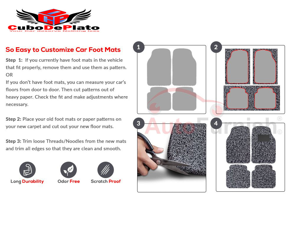 CuboDePlato Plastic, PVC, Nylon Standard Mat For Universal For Car, Honda, Hyundai, Maruti Suzuki, Nissan, Tata, Renault Swift Dzire, Altroz, Punch, Kiger, Magnite, i20, Swift, Grand i10 Nios, Grand i10, Celerio, WagonR/(Color grey-black)