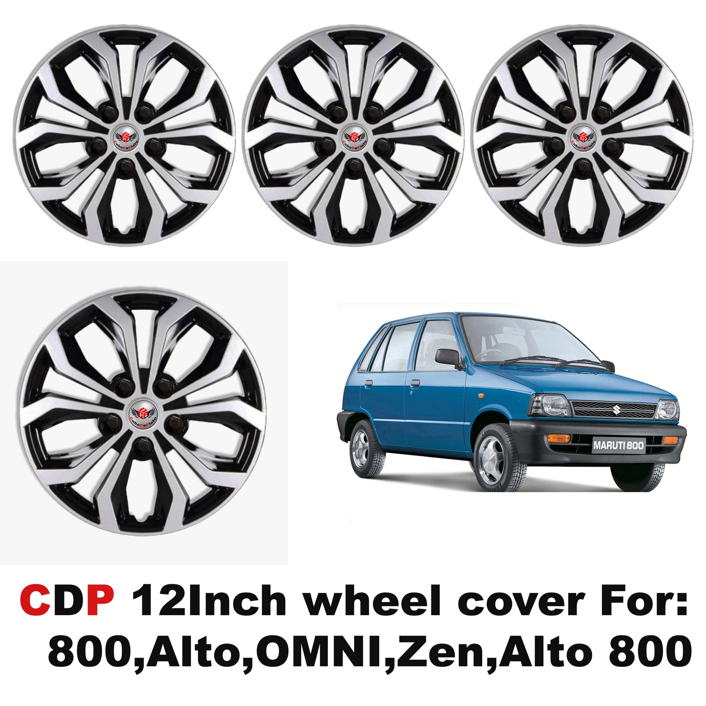 CuboDePlato visnDC_12" (colour Silver Black) Wheel Cover Size (12.0 inch)