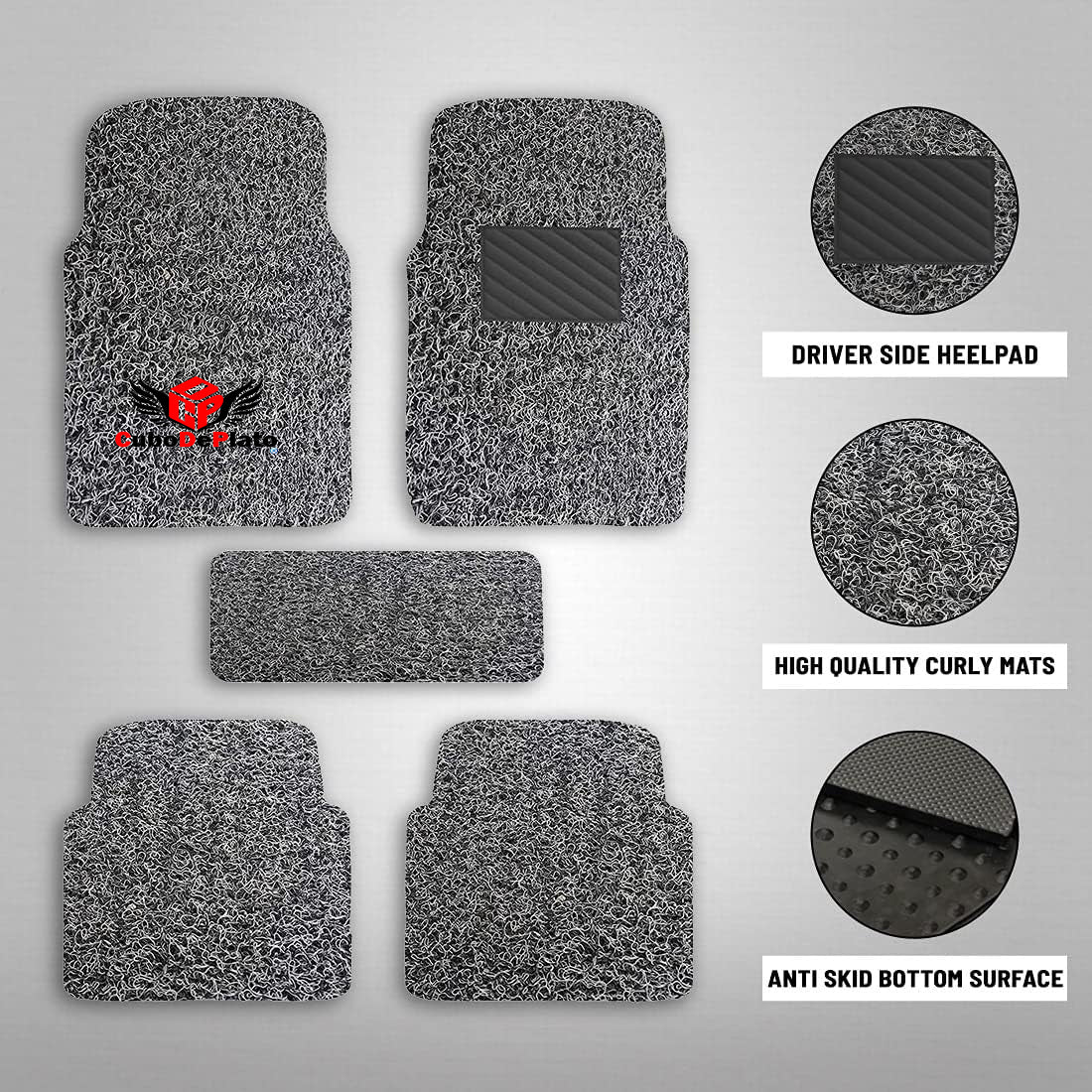 CuboDePlato Plastic, PVC, Nylon Standard Mat For Universal For Car, Honda, Hyundai, Maruti Suzuki, Nissan, Tata, Renault Swift Dzire, Altroz, Punch, Kiger, Magnite, i20, Swift, Grand i10 Nios, Grand i10, Celerio, WagonR/(Color grey-black)